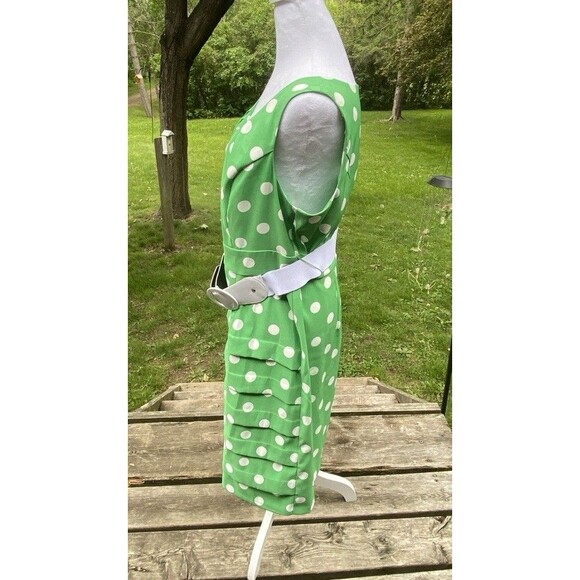 ROZ & ALI Women Sz 16 Green Dress White Polka Dot Wide Spandex Belt Sleeveless - Picture 3 of 16